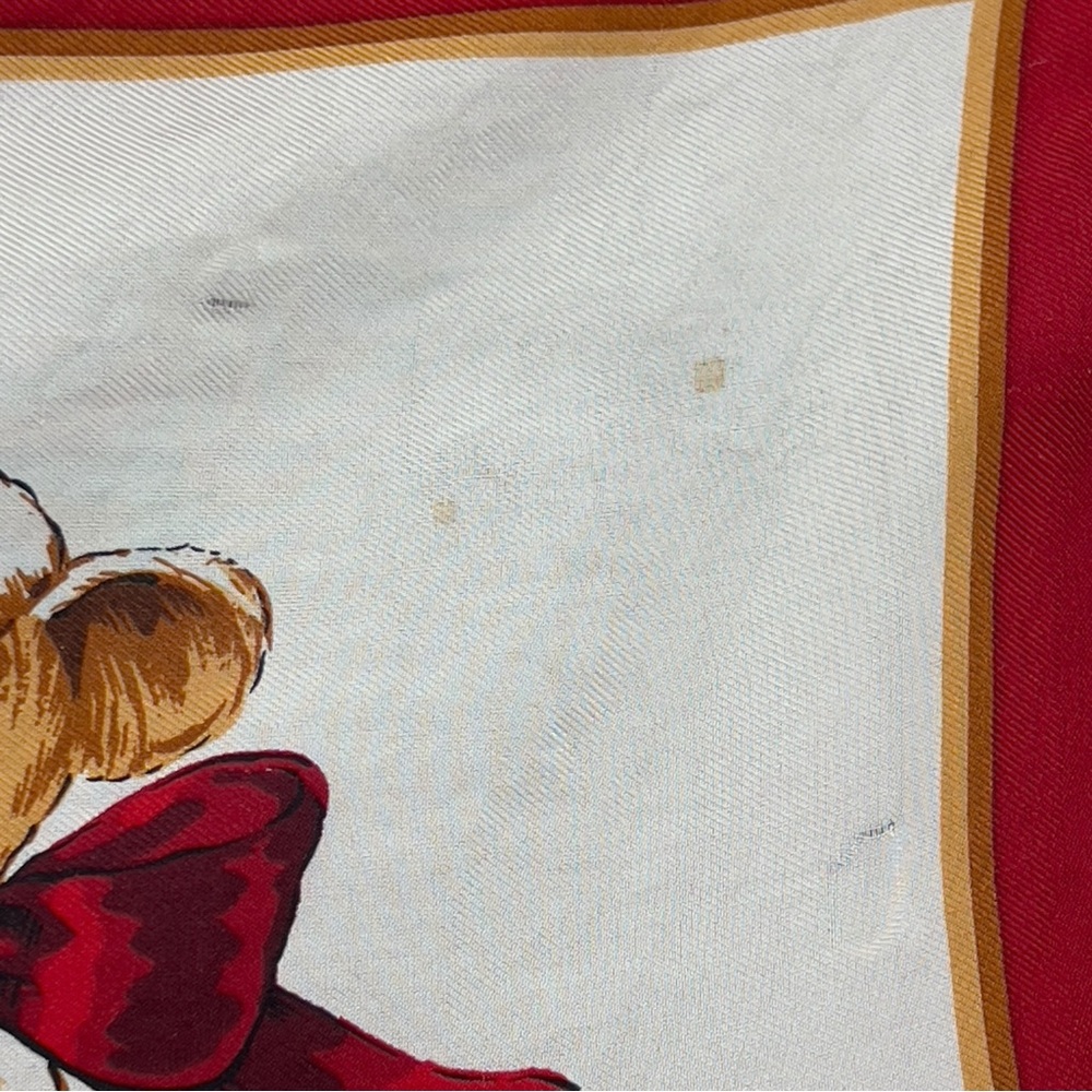 Vintage Echo Silk Scarf Christmas Toys Train Teddy Bear Rocking Horse Red Border - Picture 7 of 13